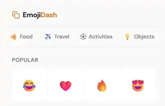 Emoji Dash - Fast Copy & Paste - Utility 카테고리의 프로젝트로 Find and copy emojis instantly with Emoji Dash. Browse categorized emojis by emo을(를) 보여주는 스크린샷